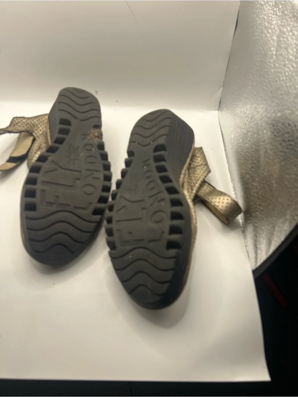 Fly London Metallic Gold Wedge Sandals